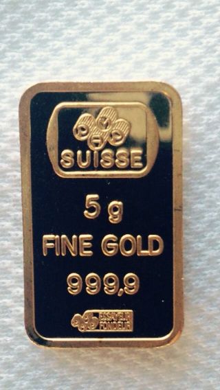5 Gram Pamp Suisse Gold Bar 999.  9 Fine (in Assay) Palm Tree - Crosswords. photo