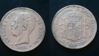 Spain / 1871 - 5 Pesetas / Silver Coin photo