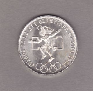 1968 Uncirculated 0.  720 Silver Mexican Olympic Coin (mm108) photo