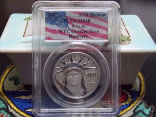 2001 $100 Platinum Eagle Ms68 Pcgs Wtc World Trade Center Recovery 911 photo