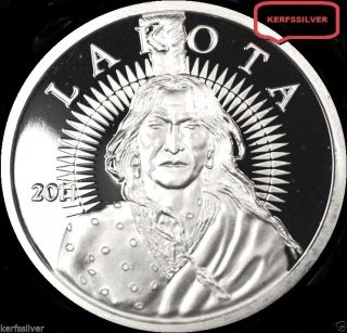 2011 Lakota Crazy Horse Indian {proof} 1 Oz.  999 Pure Fine Silver Bullion Round photo