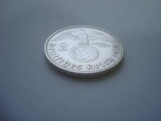 2 Reichsmark 1939 J German Hitler Silver Coin Third Reich Nazi Swastika Rare, photo