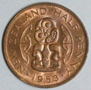 Zealand 1/2 Penny 1953 Uncirculated Bronze Coin photo