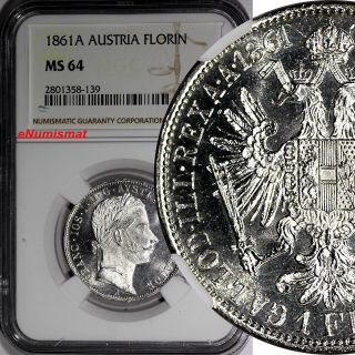Austria Franz Joseph I (1848 - 1916) Silver 1861 A Florin Ngc Ms64 Km 2219 photo