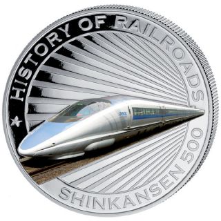 Liberia 2011 5$ History Of Railroads - Shinkansen Proof Silver Coin photo