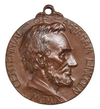 1909 Bela Pratt Abraham Lincoln Centennial Commemorative Bronze Medal photo