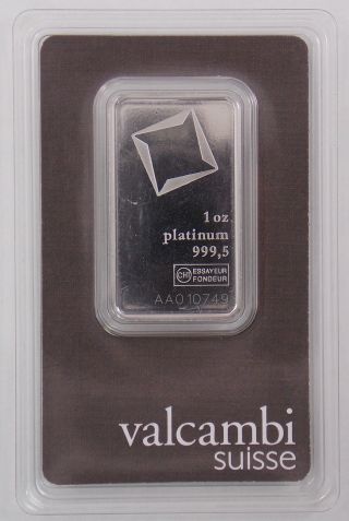 Valcambi Suisse - 1 Oz Platinum 999.  5 Bar In Assay (2701) photo