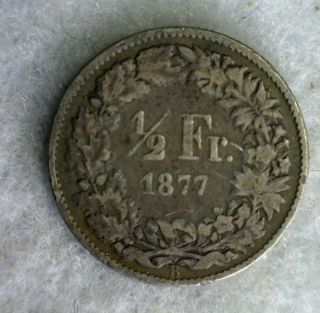Switzerland 1/2 Franc 1877 Fine Silver Swiss Coin (stock 0451) photo