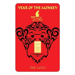 1 Gram Pure 9999 Gold Year Of The Monkey Istanbul Bar $52.  88 photo