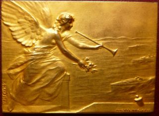 Art Deco 1913 Splendid French Gold - Plated Plaque Motor Boats Race By Kautsch photo