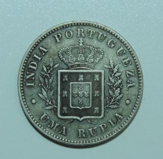 Portuguese India Uma 1 Rupia 1881 Km 312 Silver 11.  66 Gr 0.  9170 D Luiz I - 1 - photo