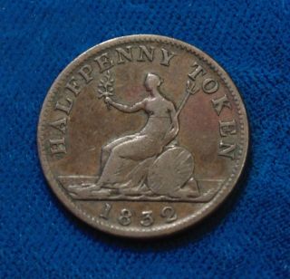 1832 King William Iv Canadian Canada 1/2 One Half Penny Copper Token Vf photo