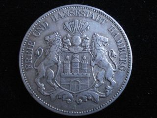 German States Hamburg 5 Mark,  1903,  Silver Xf photo
