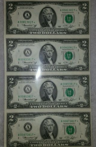 1976 Two Dollar Sheet Star Note Uncirculate. photo