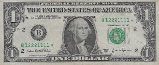 Series 2003a $1 Star Bill With Binary Serial Number; 12221111; Lott59я0 photo