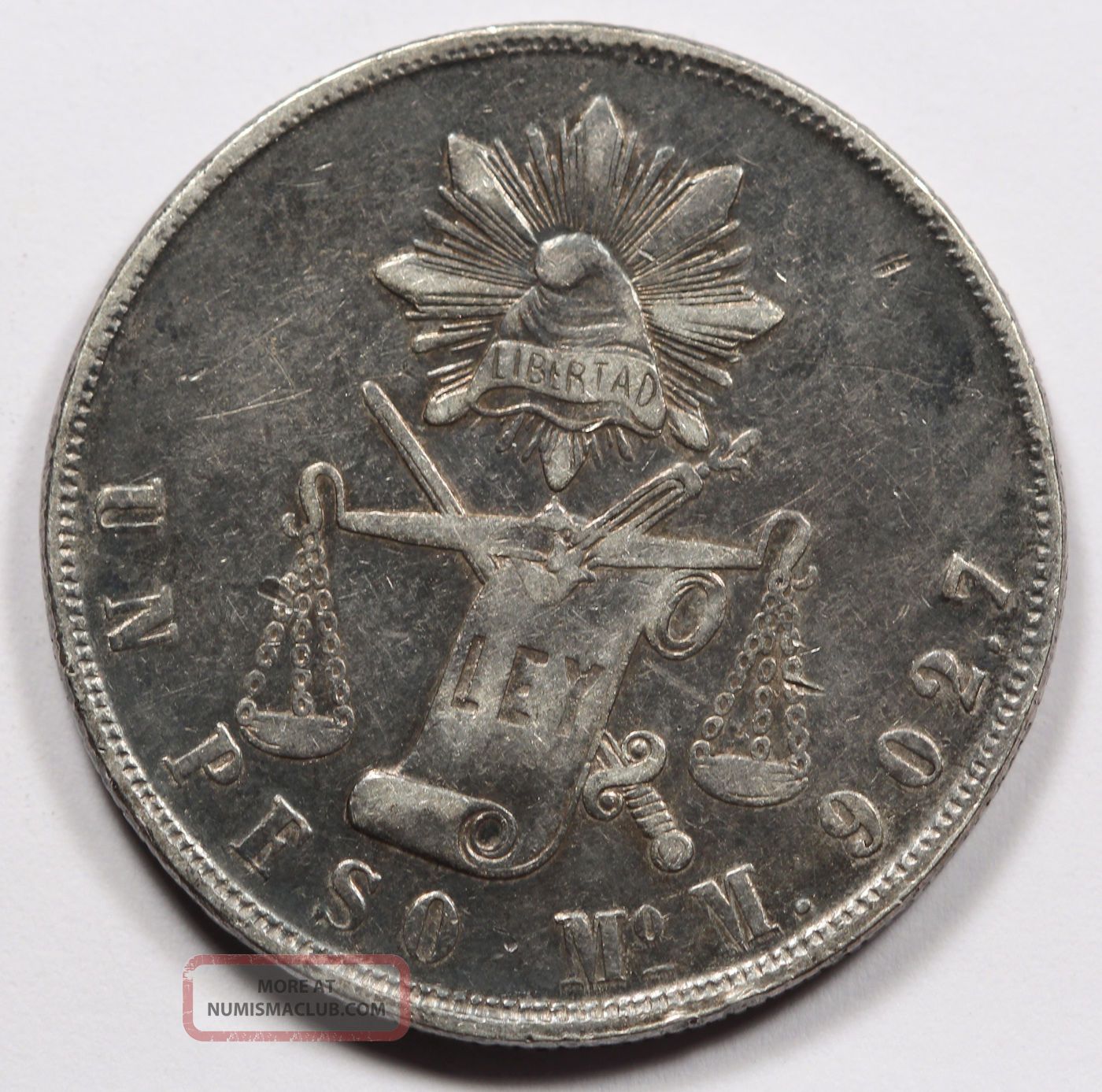 Mexico 1872 Republic Mo M 1 Un Peso Silver Coin Xf Darkly Toned mexico-1872-republic-mo-m-1-un-peso-silver-coin-xf-darkly-toned