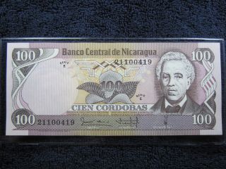 Nicaragua 100 Cordoba Note From 1979,  Pick 137a.  2 Unc photo
