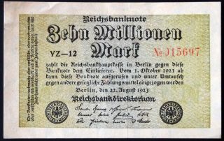 Germany 1923 10 Million Mark P - 106 German Inflation Banknote 015697 photo