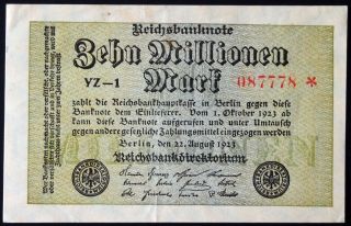Germany 1923 10 Million Mark P - 106 German Inflation Banknote 087778 photo