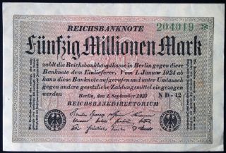 Germany 1923 50 Million Mark P - 109 German Banknote 204019 photo