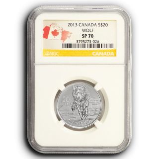 2013 Ngc Sp70 Canada Wolf 1/4 Oz Silver 20 Dollar Coin photo