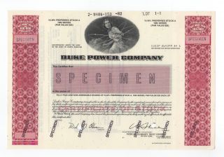 Specimen - Duke Power Company Stock Certificate photo