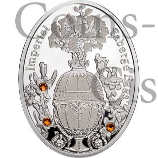 Niue 2012 1$ Lily Bouquet Egg Imperial Faberge Egg Proof Silver Coin Swarovski photo