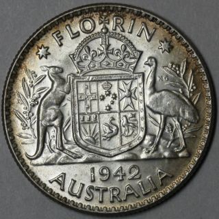 1942 - M Bu Australia Sterling Silver Florin (wwii Melbourne Coin) photo