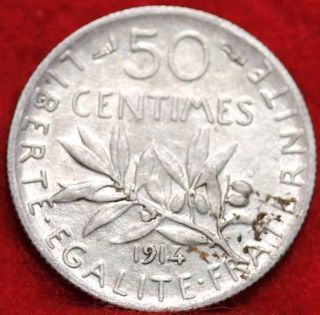 1914 France Silver 50 Centimes Foreign Coin photo