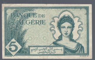 1942 Algeria 5 Francs Note,  Pick 91 photo
