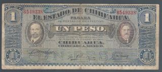 1914 Mexico Estado De Chihuahua 1 Peso Note photo