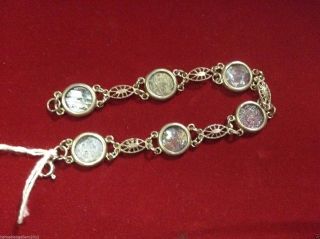 Roman Glass In Sterling Silver Bracelet / Vintage Holy Land Jewelry photo