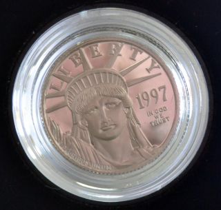1997 - W $25 Platinum Eagle Proof 1/4oz.  9995 Platinum W/ Box & photo