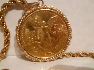 1947 50 Peso 37.  5gr.  Mexican Gold Coin 20gr 14k Bezel & 1/20th Gold Filled Chain photo