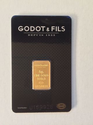 5 Grams Gold Bar Godot & Fils In Assay Card Uncirculated photo