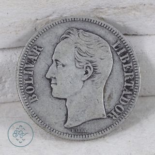 900 Coin Silver - 1903 Venezuela 5 Bolivares Fuerte Silver Dollar 24g - Coin photo