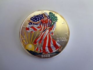 2002 American Eagle Colorized.  999 1 Oz Fine $1 Silver Coin photo