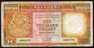 Hong Kong 1991 1000 Dollars Pick 199 Scarce photo