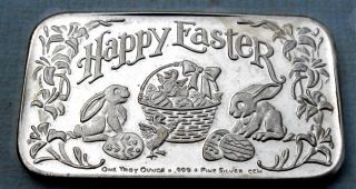 Easter Bunny.  999 Silver Bar 1980 ' S Rare Proof Like Happy Easter Basket & Eggs photo