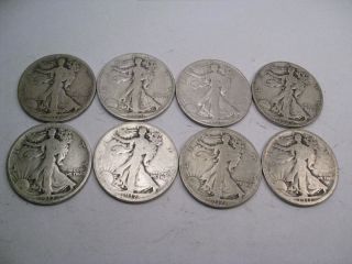 8 Better Date Silver Us Walking Liberty Half Dollars.  1917 (4),  18,  1928 - S,  29 - S (2) photo