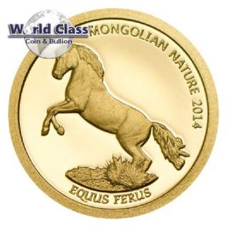 2014 Mongolia 500 Togrog Mongolian Nature - Horse 0.  5g.  9999 Gold Proof Coin photo