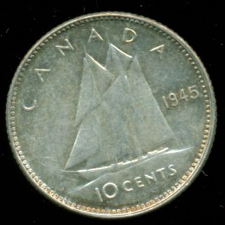 1945 Canada,  King George Vi,  Silver 10 Cent Piece photo