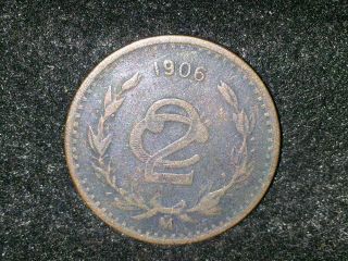1906 Mexico 2 Centavos Coin photo