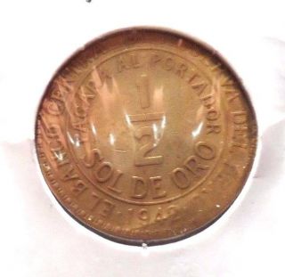 Circulated 1942 1/2 Sol De Oro Peruvian Coin (62815) photo