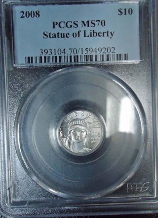 2008 Pcgs Ms70 Statue Of Liberty Platinum $10 photo