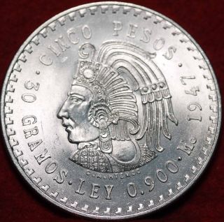 Uncirculated 1947 Mexico 5 Pesos Silver Foreign Coin S/h photo