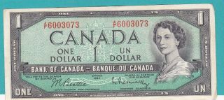 The Canada One Dollar Banknote 1954 A/f 6003073 photo