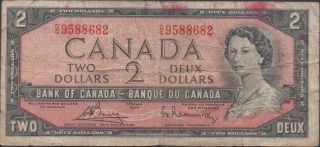 Canada $2 1954 P 76c Prefix D/g Circulated Banknote photo