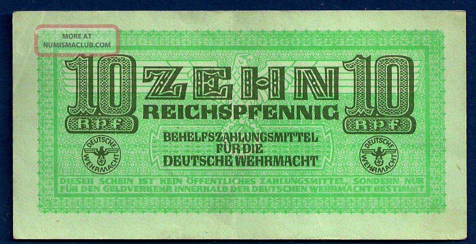 Ww2 German Armed Forces 10 Reichspfennig 1942 M - 34 Military Payment Certificate Europe photo