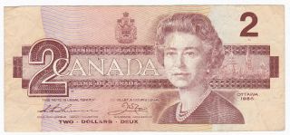 Obsolete 1986 Canadian 2 Dollar Bank Note photo